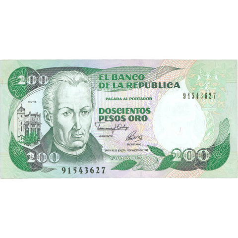 1992 Colombia 200 Pesos Oro Banknote