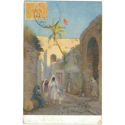 1913 Tunis, Tunisia Medina Scene Postcard Ottoman General Post Office Used stamp