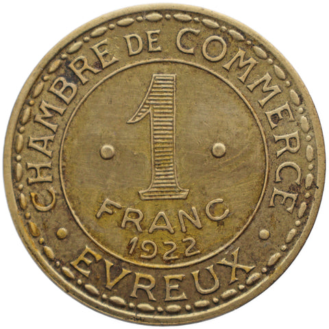 1922 1 Franc Chambre de Commerce d’Evreux Coin