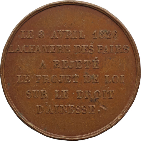 1826 Charles X France Medal – Rejection of the Law on Primogeniture