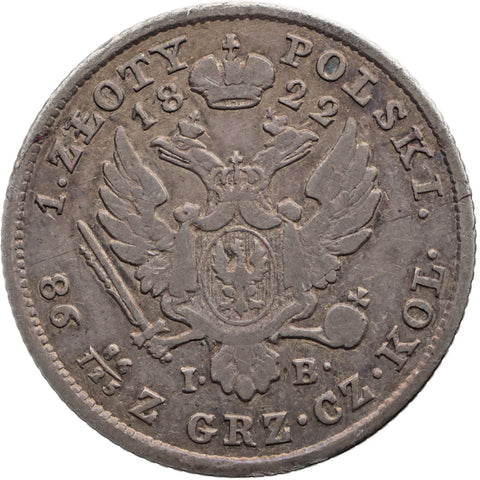 1822 IB 1 Zloty Polski Russian Polan Coin Aleksandr I