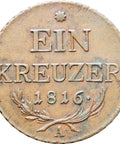 Austria Habsburg 1816 One Kreuzer Franz II Coin