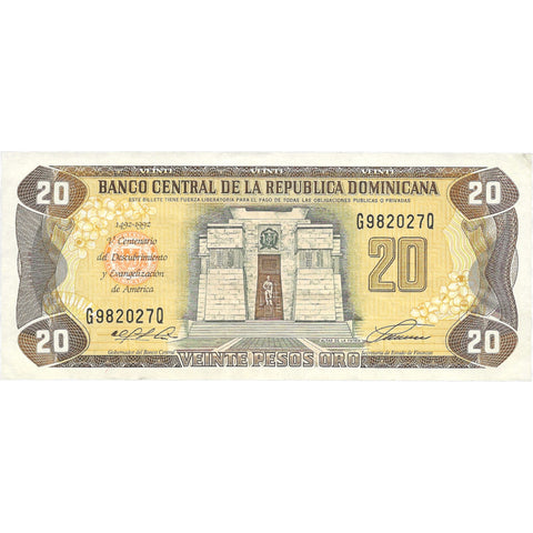 1992 Dominican Republic 20 Pesos Oro Banknote