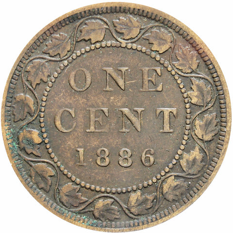 Canada Queen Victoria 1886 H One Cent Bronze Coin Large leaves