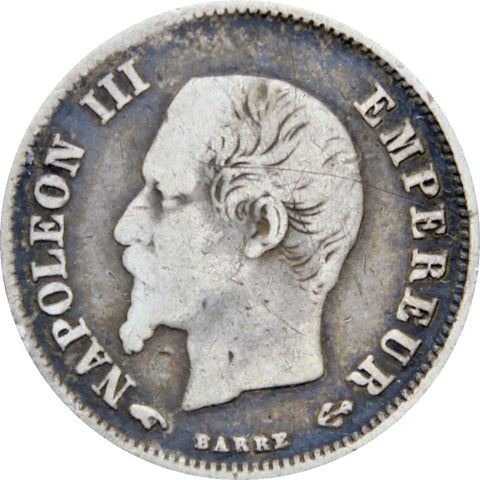 France 1860 20 Centimes Napoleon III Coin Silver