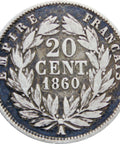 France 1860 20 Centimes Napoleon III Coin Silver