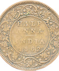 India British Queen Victoria 1862 Half Anna Copper Coin