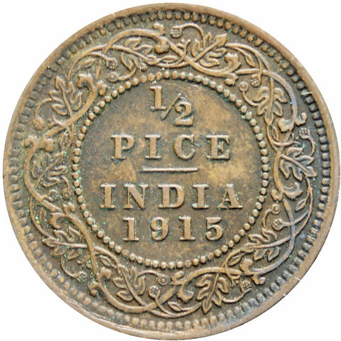 India – British George V 1915 Half Pice Coin