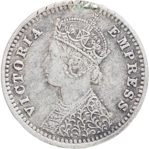 India – British Queen Victoria 1894 2 Annas Silver Coin