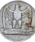 Italy 1927 5 Lire Vittorio Emanuele III Coin Silver