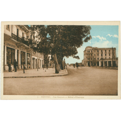 Kenitra, Morocco – Rue Centrale et Hôtel d’Europe, Early 20th Century Postcard