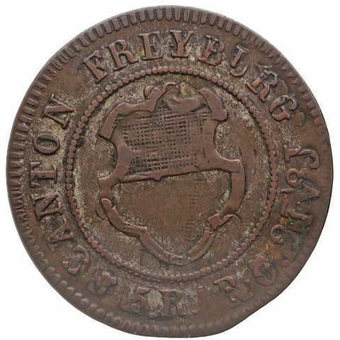 Over strike 1828 5 Rappen Swiss Canton of Fribourg Coin