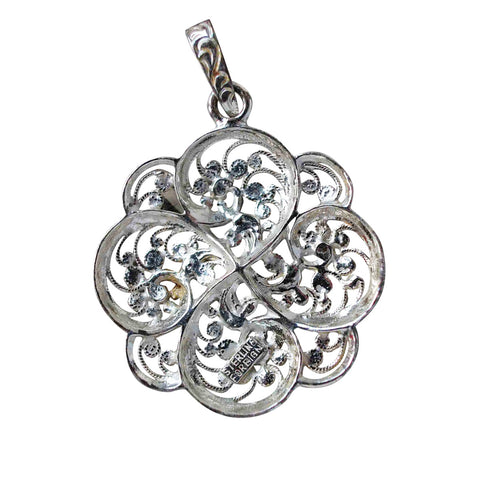 Vintage Silver Pendant Flower Design