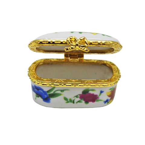 Vintage Small Porcelain Trinket Box Pill Box Flowers Painted