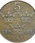 1930 5 Öre Gustaf V Sweden Coin