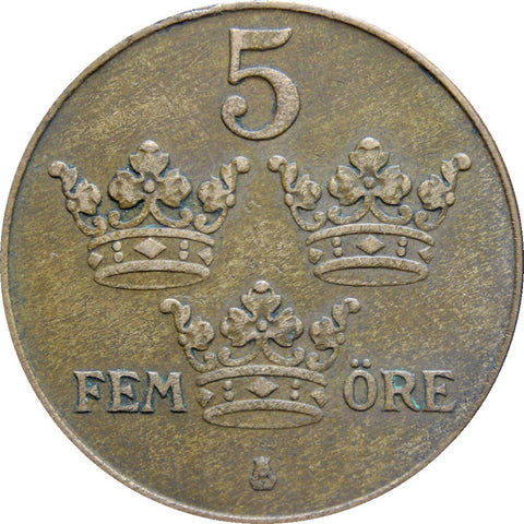 1930 5 Öre Gustaf V Sweden Coin