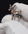 Vintage Silver Brooch Bambi Deer Enamel Marcasite