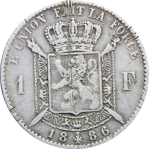 1886 Belgium Leopold II Silver One Franc French Text