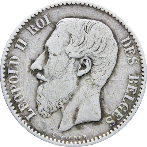 1886 Belgium Leopold II Silver One Franc French Text