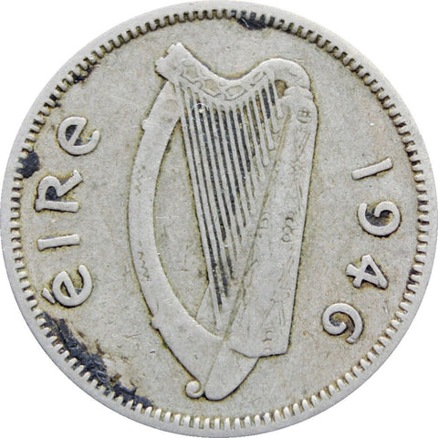 1946 Ireland 3 Pingin 1/2 Reul Coin