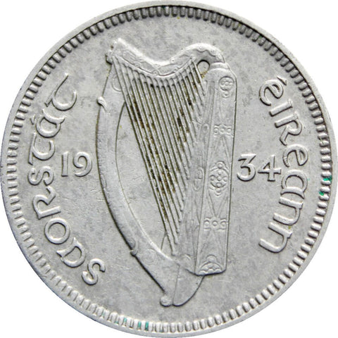 1934 Ireland 3 Pingin 1/2 Reul Coin