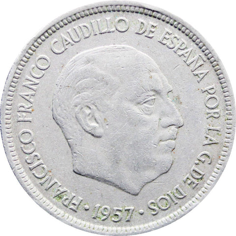 1957 5 Pesetas Spain Francisco Franco Coin 71