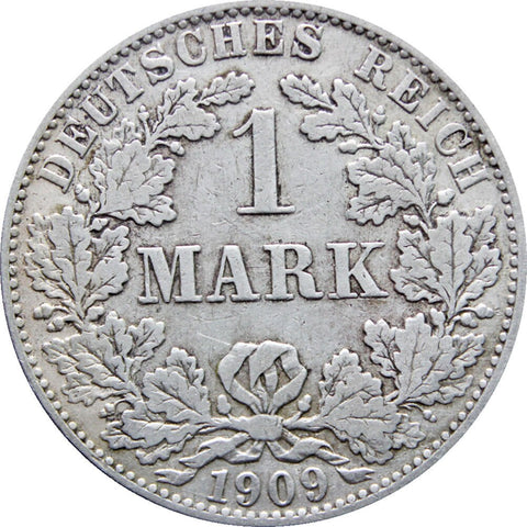 Germany 1909 One Mark Wilhelm II Silver Coin  (type 2 - small shield)