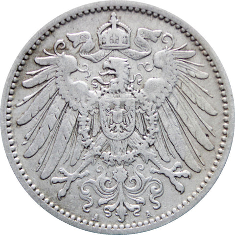 Germany 1909 One Mark Wilhelm II Silver Coin  (type 2 - small shield)