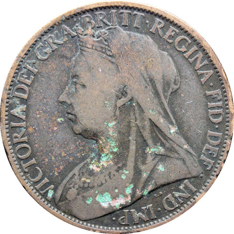 1897 One Penny Queen Victoria Great Britain Bronze Coin