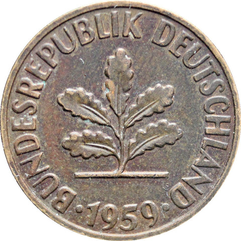 1959 J 2 Pfennig Germany - Federal Republic Coin Hamburg Mint