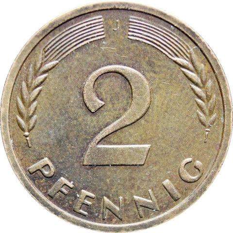 1959 J 2 Pfennig Germany - Federal Republic Coin Hamburg Mint