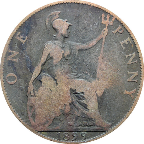 1899 One Penny Queen Victoria Great Britain Bronze Coin