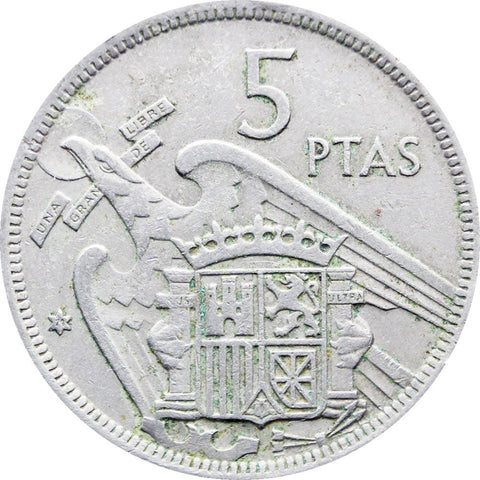 1957 5 Pesetas Spain Francisco Franco Coin 71