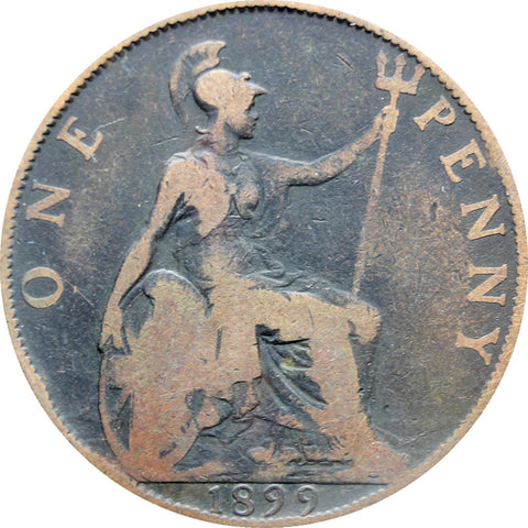 1899 One Penny Queen Victoria Great Britain Bronze Coin