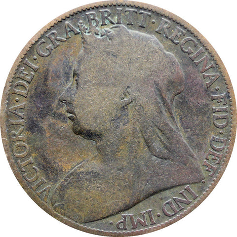 1897 One Penny Queen Victoria Great Britain Bronze Coin