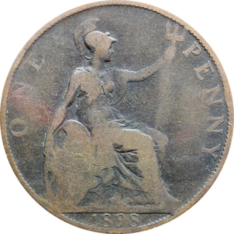 1898 One Penny Queen Victoria Great Britain Bronze Coin