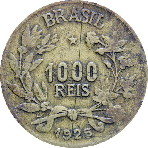 1925 1000 Reis Coin Brazil World Coins Latin America Roman Mythology Figure Facing Right Numismatic Old Money