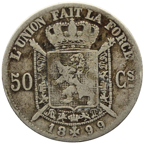 1899 50 Centimes Belgium Coin Silver Leopold II French text