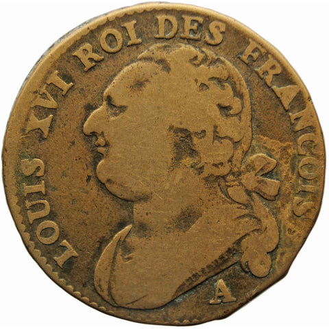 1792 A France 12 Deniers Louis XVI Coin Paris Mint