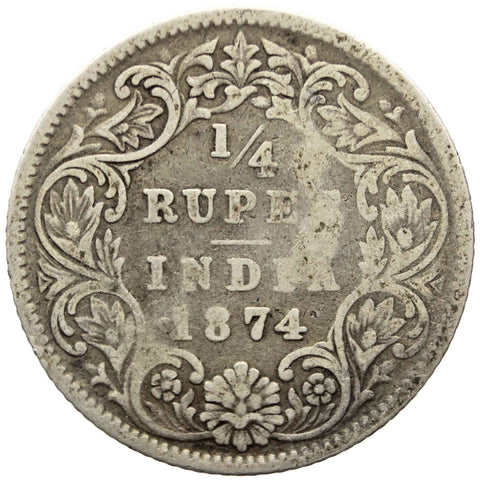 1874 Quarter Rupee Coin British India Victoria silver Coin Calcutta Mint