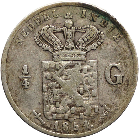 1854 Quarter Gulden Netherlands East Indies Wilhelmina I Silver Coin