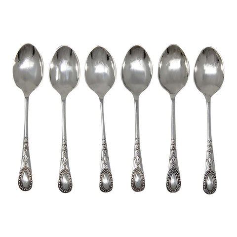 1911 Antique George V Era Sterling Silver Set Six Coffee Spoons with original Case Silversmith Frank Wood Sheffield Hallmarks