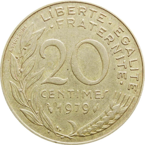 20 Centimes 1979 France Coin Marianne Dolphin Mark