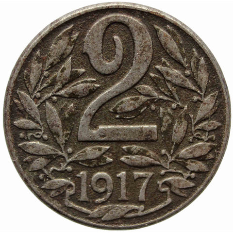 1917 2 Heller Austria Coin Karl I