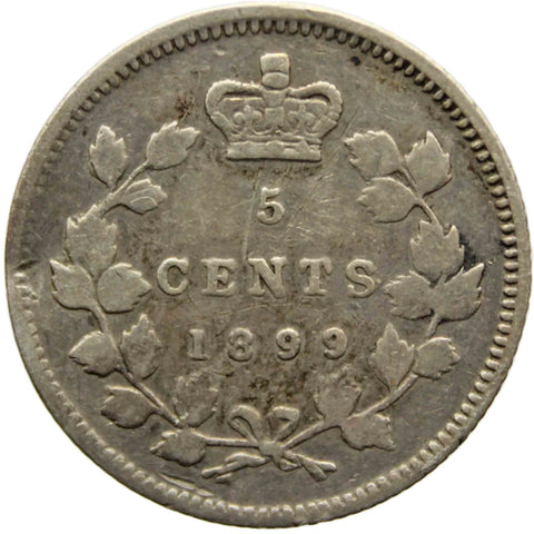 1899 5 Cents Canada Victoria Silver Coin