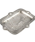 Antique 1897 Victorian Era Sterling Silver Card Tray Johnson, Durban & Co Ltd Birmingham Hallmarks Embossed scene of Sir Walter Raleigh