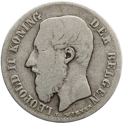 1898 50 Centimes Belgium Coin Silver Leopold II Dutch text