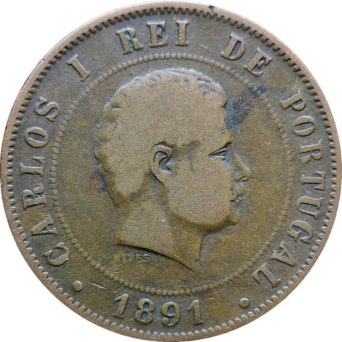 1891 20 Reis Carlos I Portugal Coin