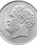 1982 10 Drachmai Greece Coin profile of Democritus