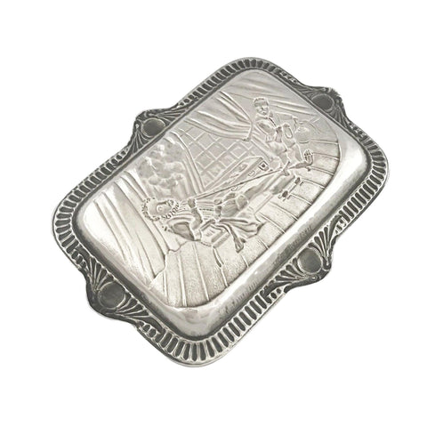 Antique 1897 Victorian Era Sterling Silver Card Tray Johnson, Durban & Co Ltd Birmingham Hallmarks Embossed scene of Sir Walter Raleigh